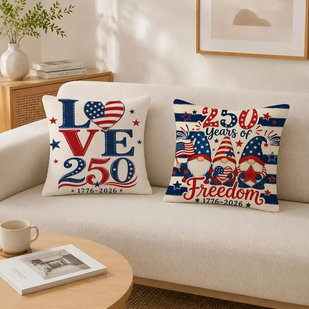 Commemoration 250th Anniversay of Independence Day Cushion Cover Soft Fluffy Short Plush  Pillow Case Home Decor