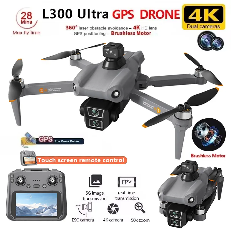 L300 UItraドローン 4KプロフェッショナルHDデュアルカメラタッチスクリーンGPS 5G WIFI 360 °   障害物回避ブラシレス折りたたみ式クアッドコプター