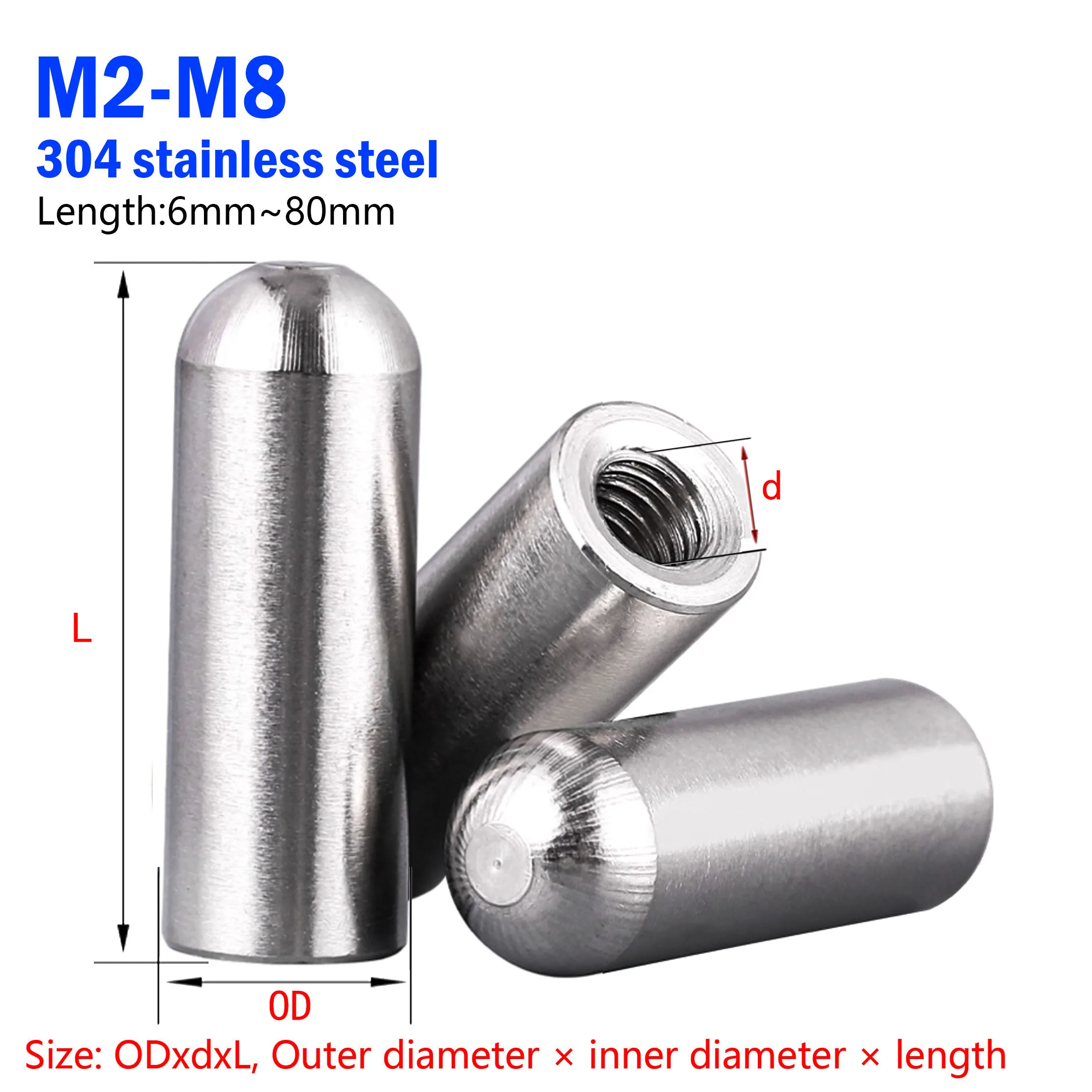 M2M2.5M3-M8 304 Stainless Steel Dowel Inner Thread Screw Nut Single Round Head Cylindrical Pin Positioning Pin Hardware Fastener