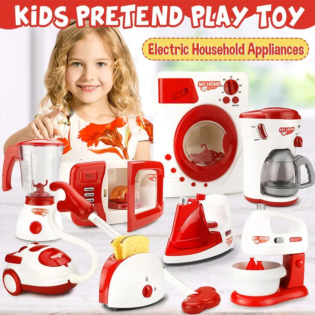 Pretend Play Kitchen Appliances Toy Coffee Maker Machine Blender Mixer Toaster with Light & Sounds Birthday Gift for Kids