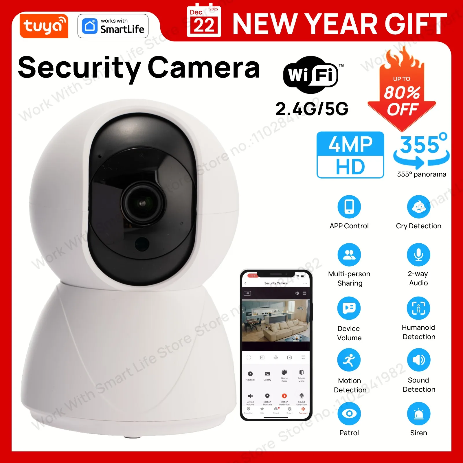 USB 4MP Indoor Camera,2K Security Camera for Baby Monitor,PTZ Wifi Cameras for Home Security,Pet Camera Works with Tuya