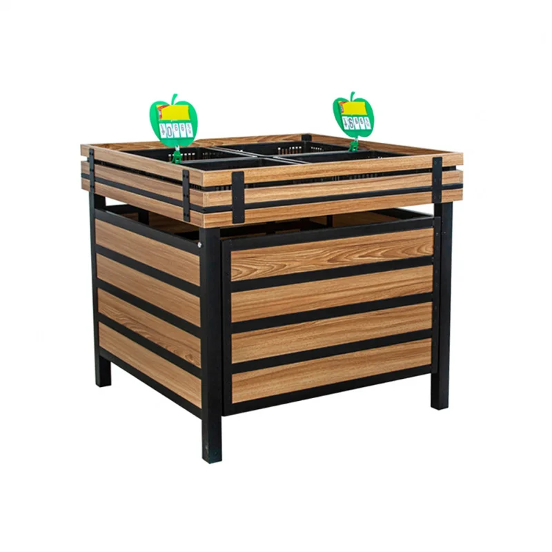 custom.New Design Wooden Fruit Vegetable Display Stand Orchard Bins