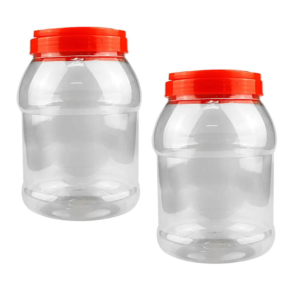 

2 Pcs Transparent Storage Tank Commercial Containers Plastic Cookie Jar Screw Top Sealed Canisters The Pet Kitchen Food Jars