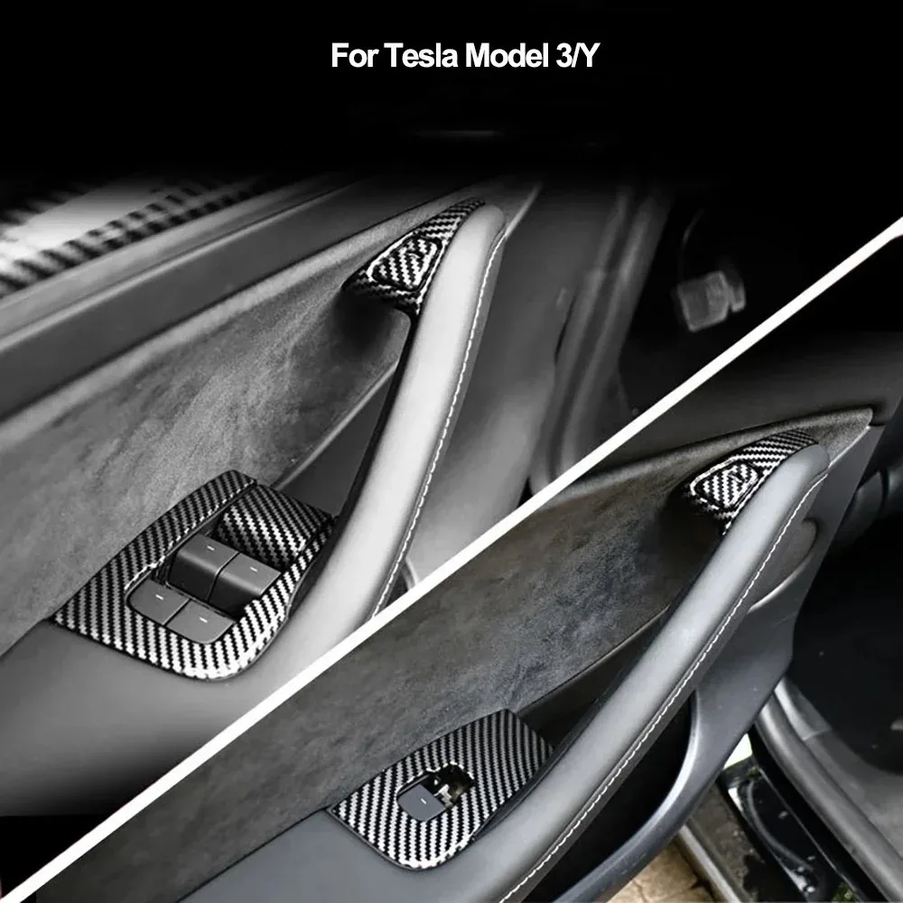 

Window Lifter Switch Buttons For Tesla Model 3 Y Cover Trim Frame Sticker Carbon Fiber ABS LHDCar Interior Accessories 2017-2023