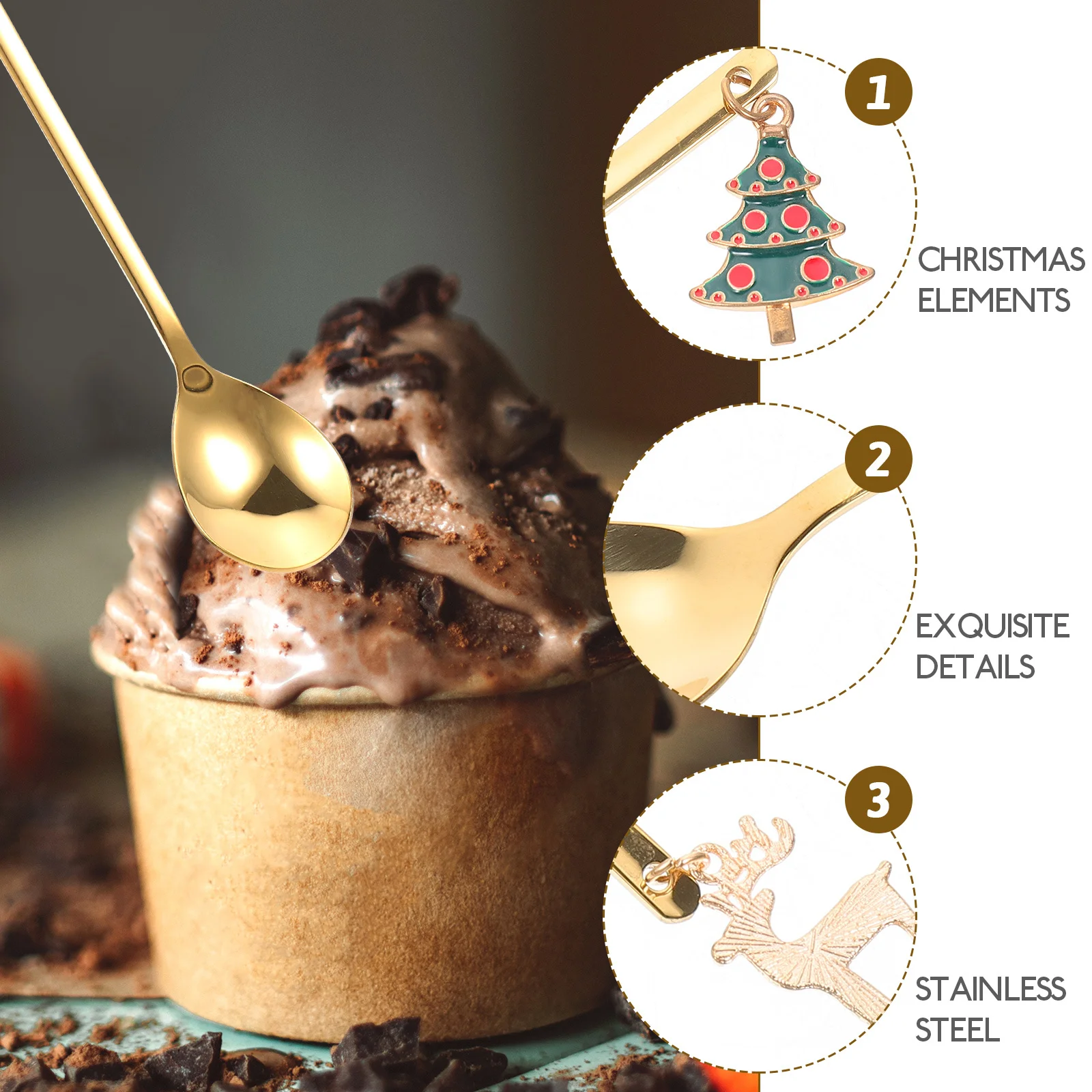 

3Pcs Christmas Dessert Spoons Stainless Steel Stirring Spoons Christmas Elements Pendant for Coffee Ice Tableware