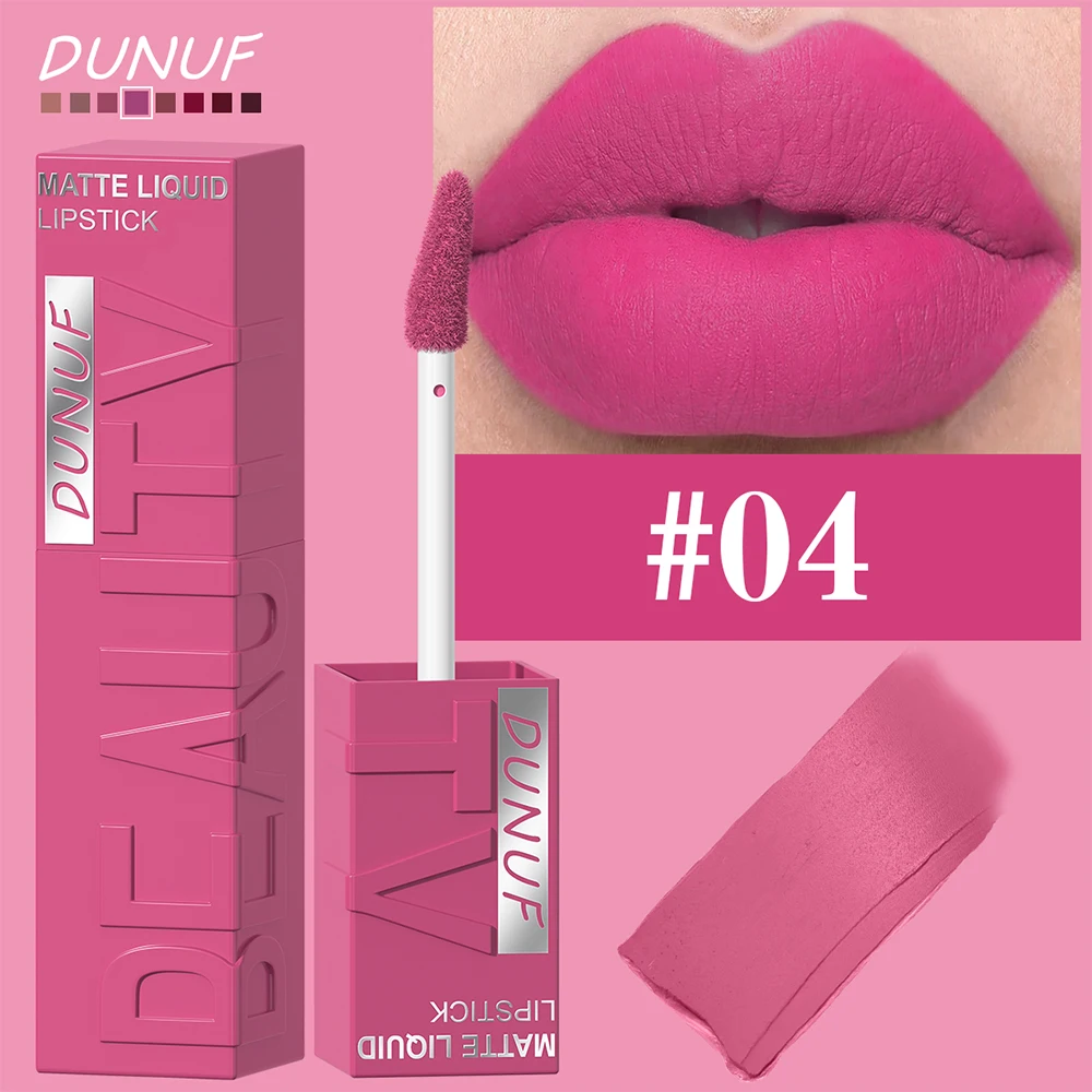 DUNUF 8-kleuren mat fluweel glad, eenvoudig aan te brengen lipgloss met vierkante buis, waterdichte driedimensionale opvullende lippenstift
