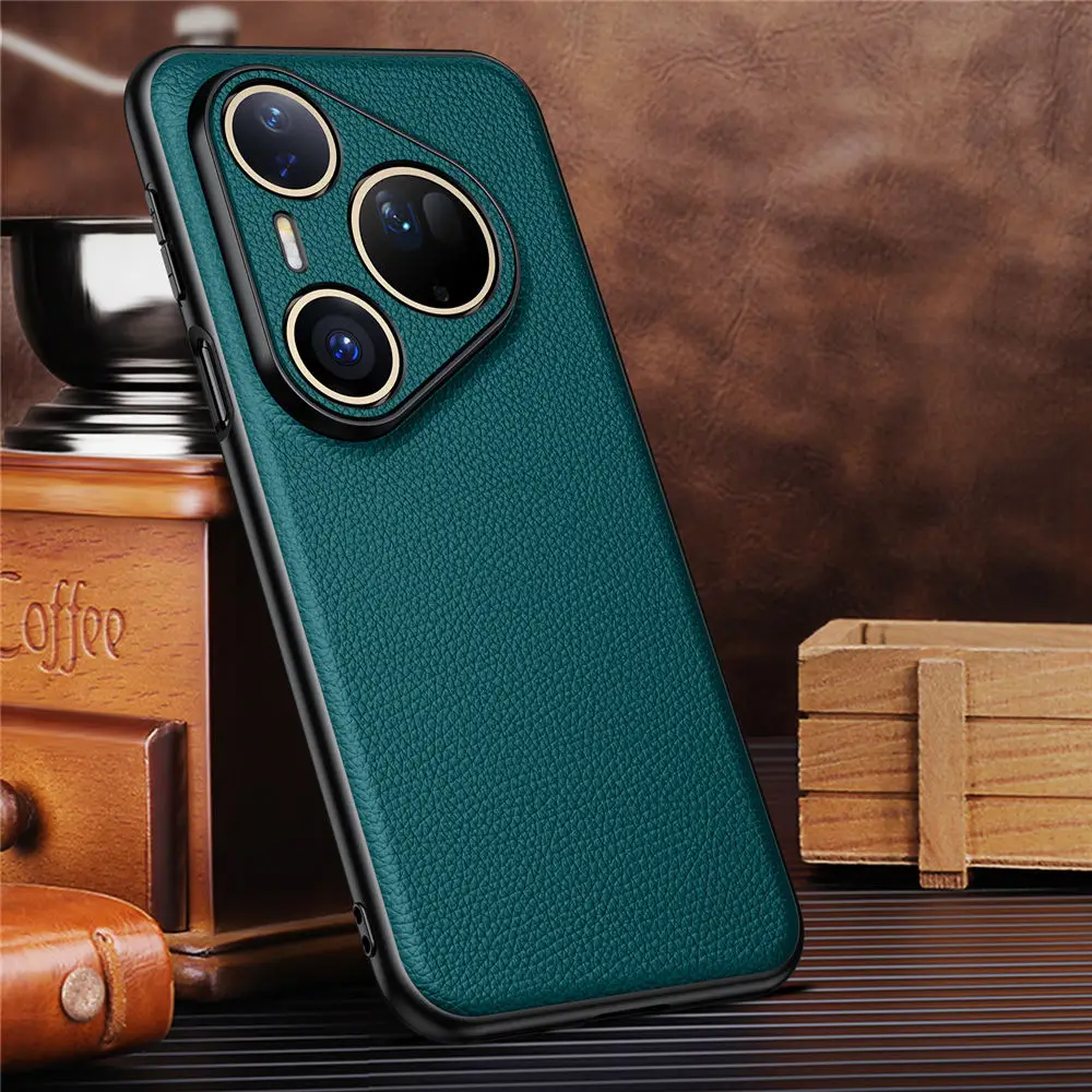 

Genuine Cowhide Leather Litchi Case for Huawei Pura 80Pro+ 80 Pro Business Cover