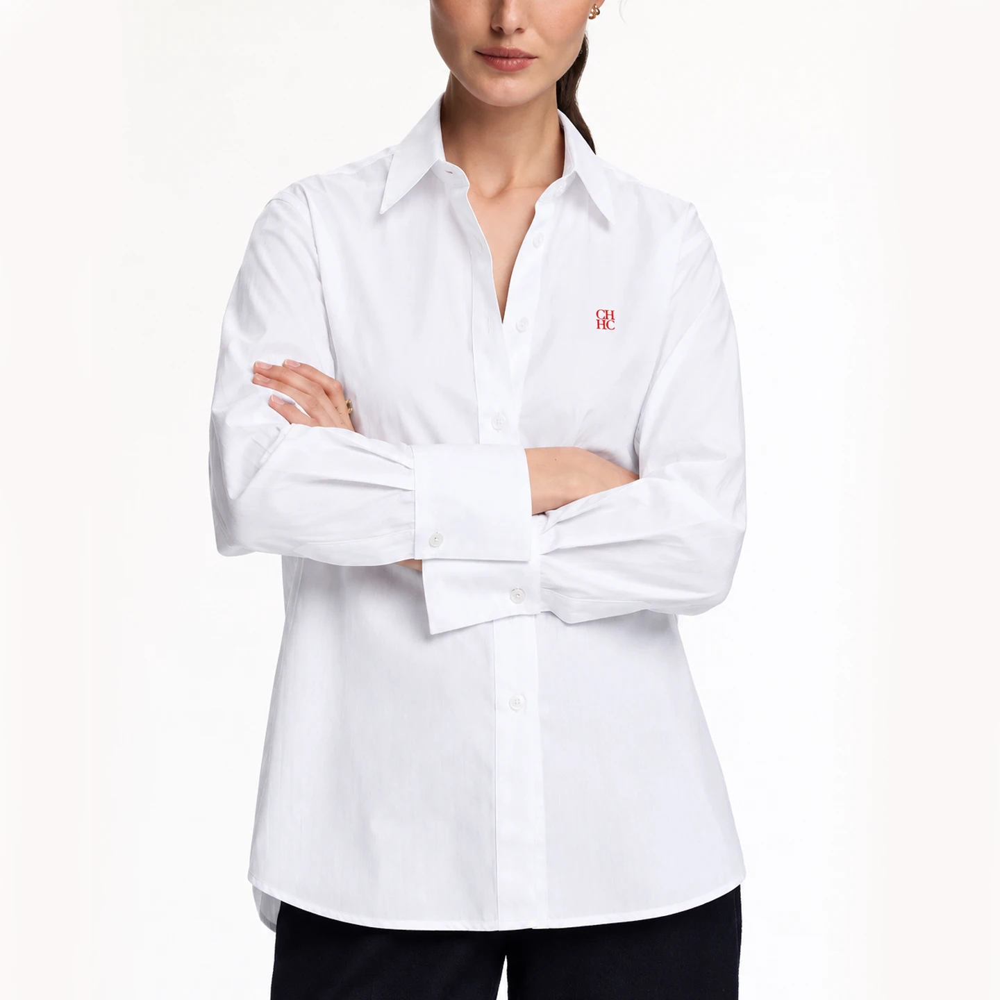 CH Damen Weißes Hemd mit Knöpfen, Langarm-Bluse, Elegante Lässige Büro-Arbeitskleidung, Locker Sitzende Klassische Oberteile – Detail 5
