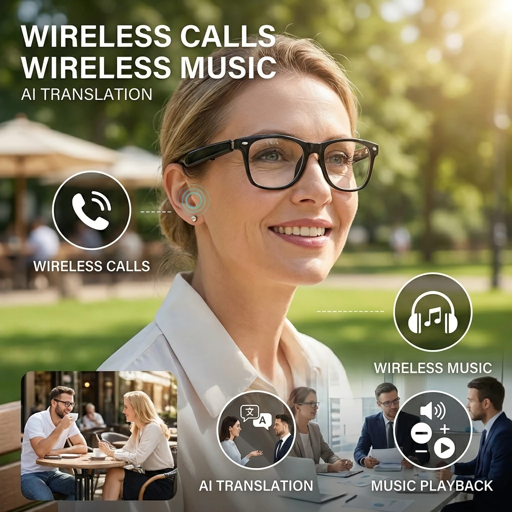 SENBONO 2026 AI Translation Smart Audio Glasses fer Women 100+ Languages Translator Bluetooth Call Music Play Sunglasses for Men image 3