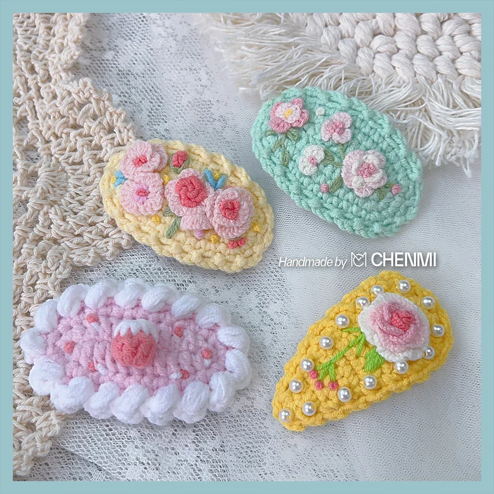 1 Pcs New Hand-knitted Wool knitting Retro Embroidery Hairpin Side Bangs Clip Hair Barrette Winter Warm Hair Holder