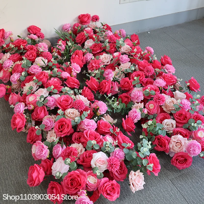 Luxuriöses Rot-Rosa Rosen-Blumenarrangement mit Künstlichem Eukalyptus für Hochzeits-Hintergrund, Bühne, Party, Zeremonie und Gangdekoration – Detail 6
