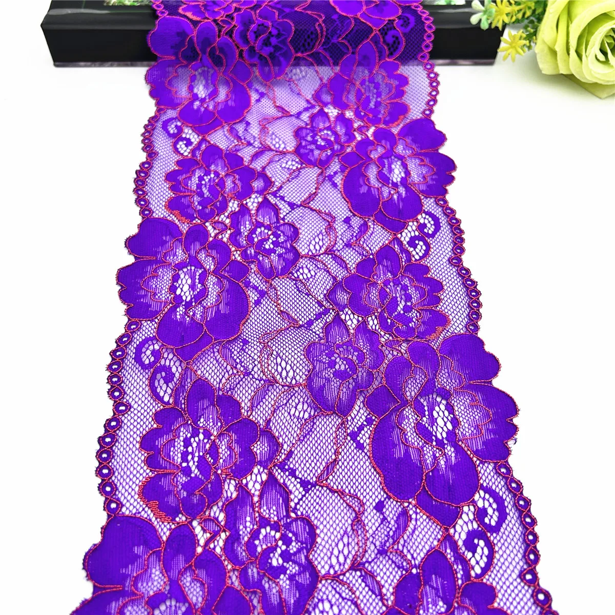 3y/lot Width 16.50cm Purple Flower Violet Elastic Stretch Lace Trim Skirt Hem For Dress Sewing Applique Costume Fabric Lace