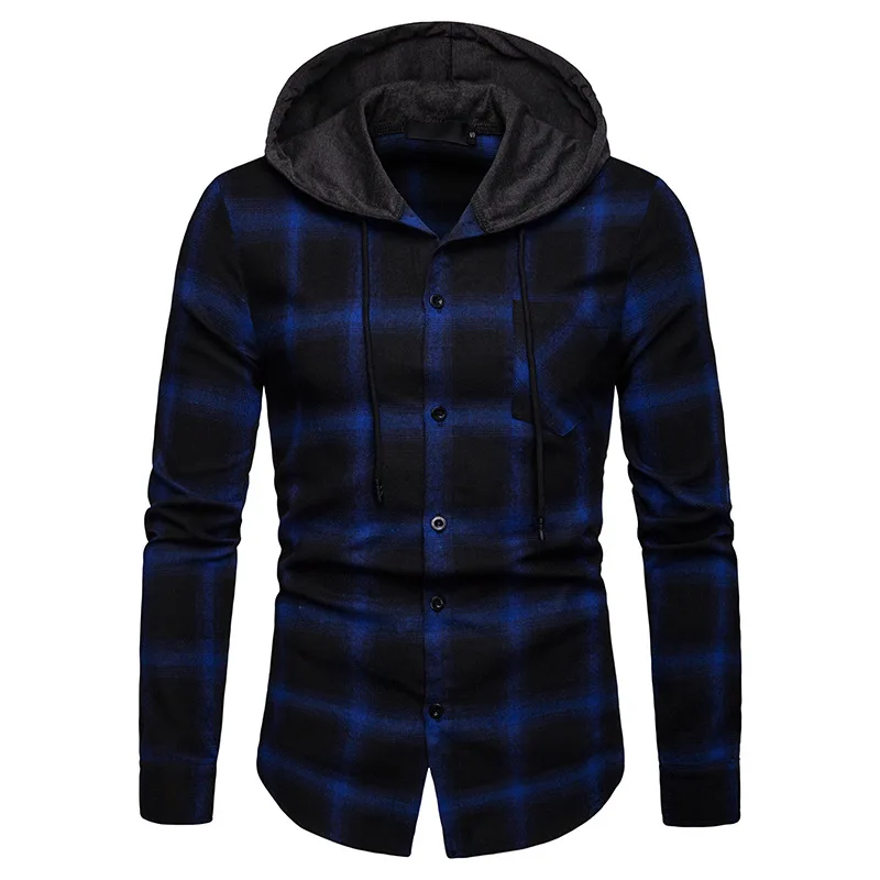 VOLALO Men's Fleece Lined Plaid Jacket Men's Button Solid Color Vintage Cotton Jacket Tops Blouse Autumn Winter Hooded Coat