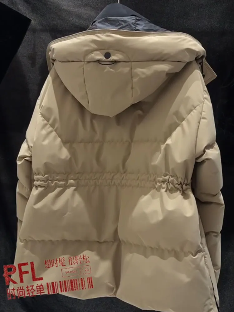 Unico chic beige con cappuccio ingombrante in vita Jaet da donna di media lunghezza inverno 2025 New Sle Commuter versione coreana Thiene...