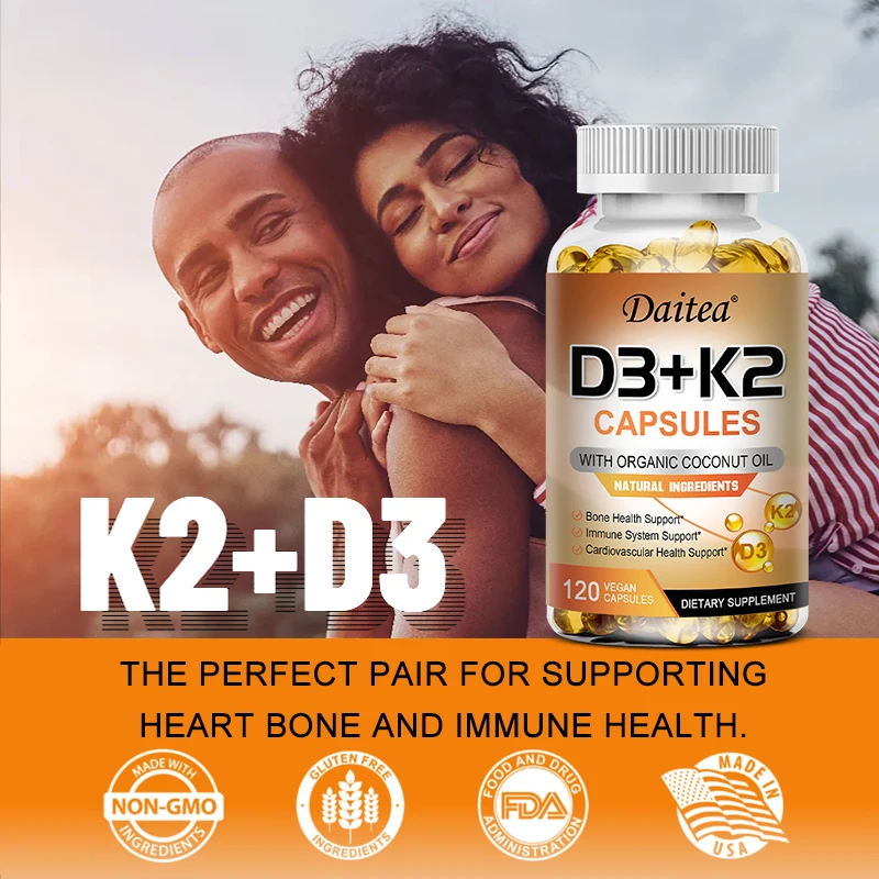 K-2 Vitamin D3 dan K2, 120 kapsul sayuran Vitamin D-3 membantu memperkuat tulang penyerapan kalsium sendi kekebalan