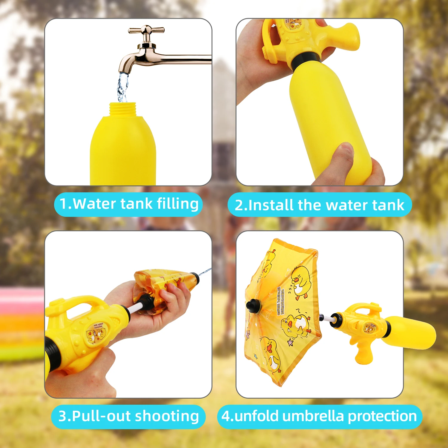 Cartoon umbrella water gun toy, pull-out large capacity, children's summer beach water fight water gun toy