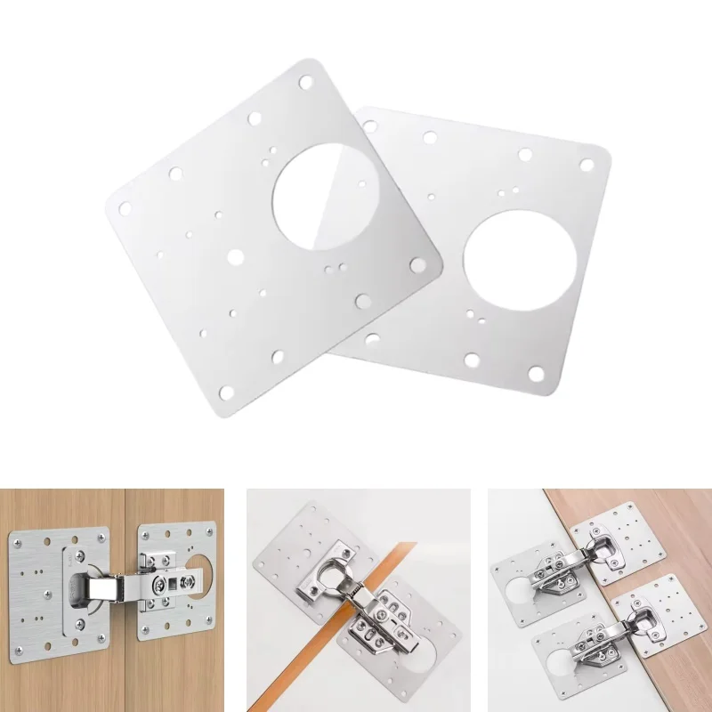 Cabinet Hinge Repair Plate Kit Kitchen Cupboard Door Hinge Mounting Plate With Holes Flat Fixing Brace Brackets Household Tools