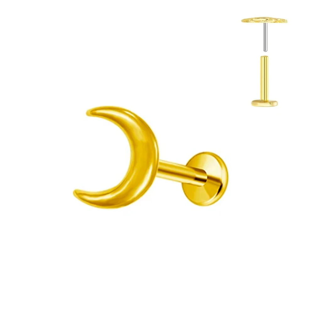 G23 Titanium Moon Labret Piercing  Push In Earring Stud star Threadless Cartilage Flatback Nose Stud Piercing Body Jewelry
