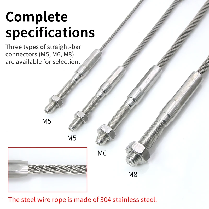 Zdjęcie 5: Kabel ze stali nierdzewnej 304 o średnicy 2mm/3mm/4mm/5mm, z mocowanymi linami, złączkami śrubowymi i regulowanymi linami do zawieszania.