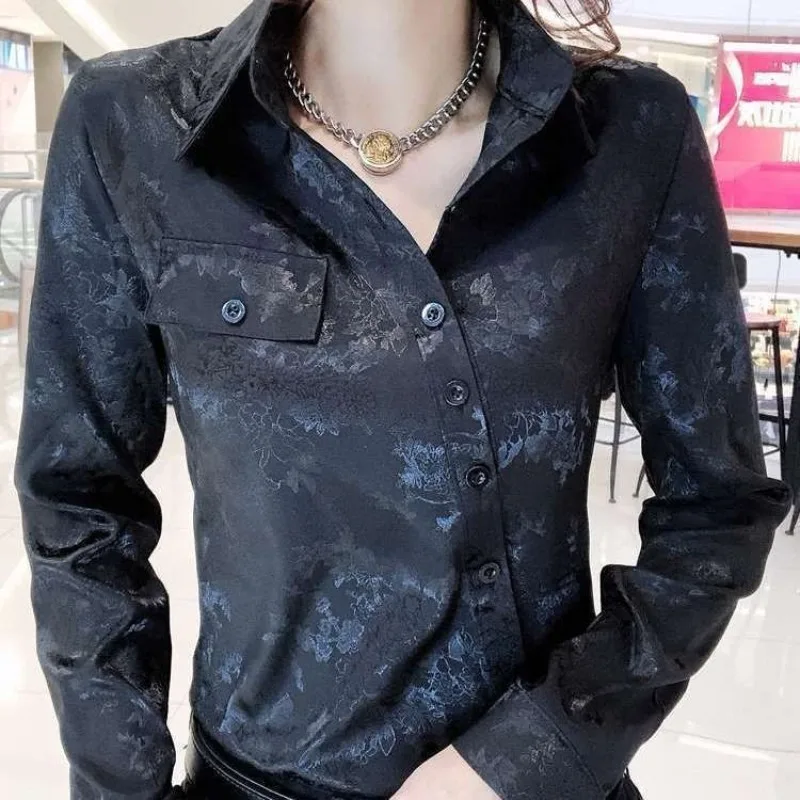 Woman Top Office Outfits Formal Crop Spring and Autumn Black Button Up Wear To Work Shirts & Blouses for Women Full Long Sleeve