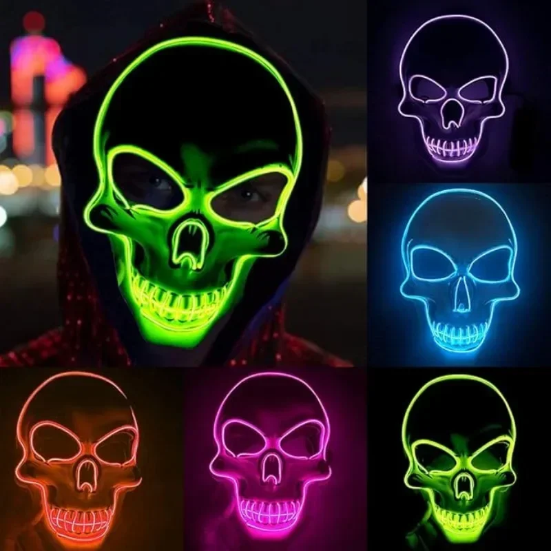 Neon Led Skull Mask Terror Party Mask Ghost Head Skeleton LED Luminous Mask EL Cold Fluorescent Halloween Party Masquerade Mask