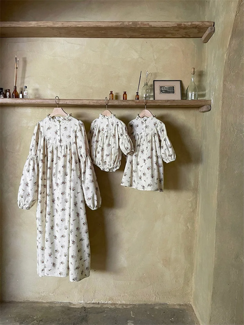 Sisters Clothes Spring Autumn Toddler Long Sleeve Baby Cotton Floral Dress Newborn Girl Dress Baby Girl Cute One-piece