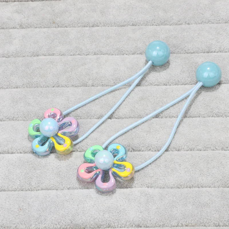 2 Stück funkelnde Blumen-Haargummis, bunte Perlen-Haargummis – Kinder-Haargummis für Pferdeschwänze, umlaufender doppelsträngiger Haargummi – Detail 3