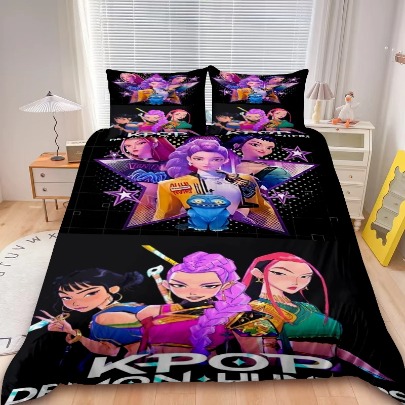 

3pcs Duvet Cover Set D-Demon H-Hunters K-pop Bedding Set Comforter Cover Twin Full Size with 2 Pillocase Gifts Decor