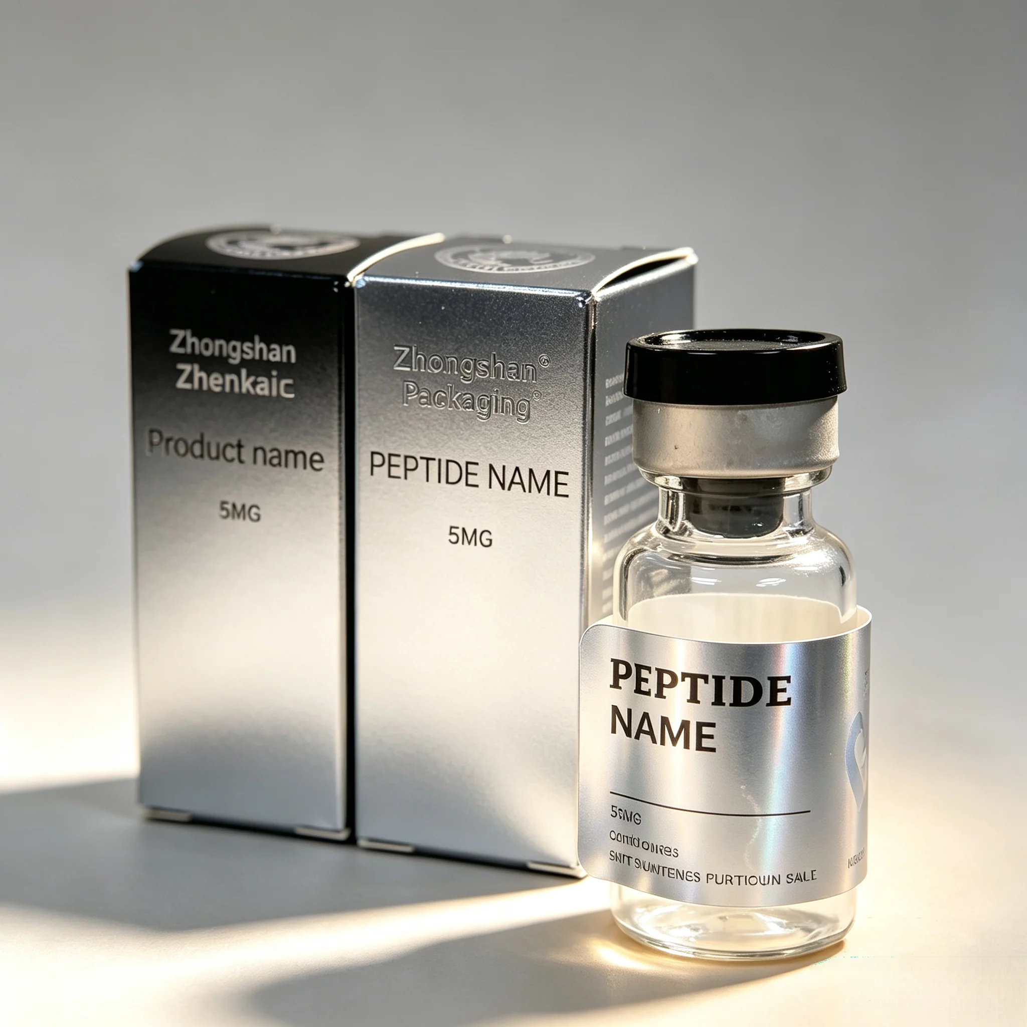 Custom Waterproof Printed Sticker Labels Matched Silver Hot‑Stamping Peptide Vial Boxes Suitable for 3ml 10ml Body Fitness Agent - view 2