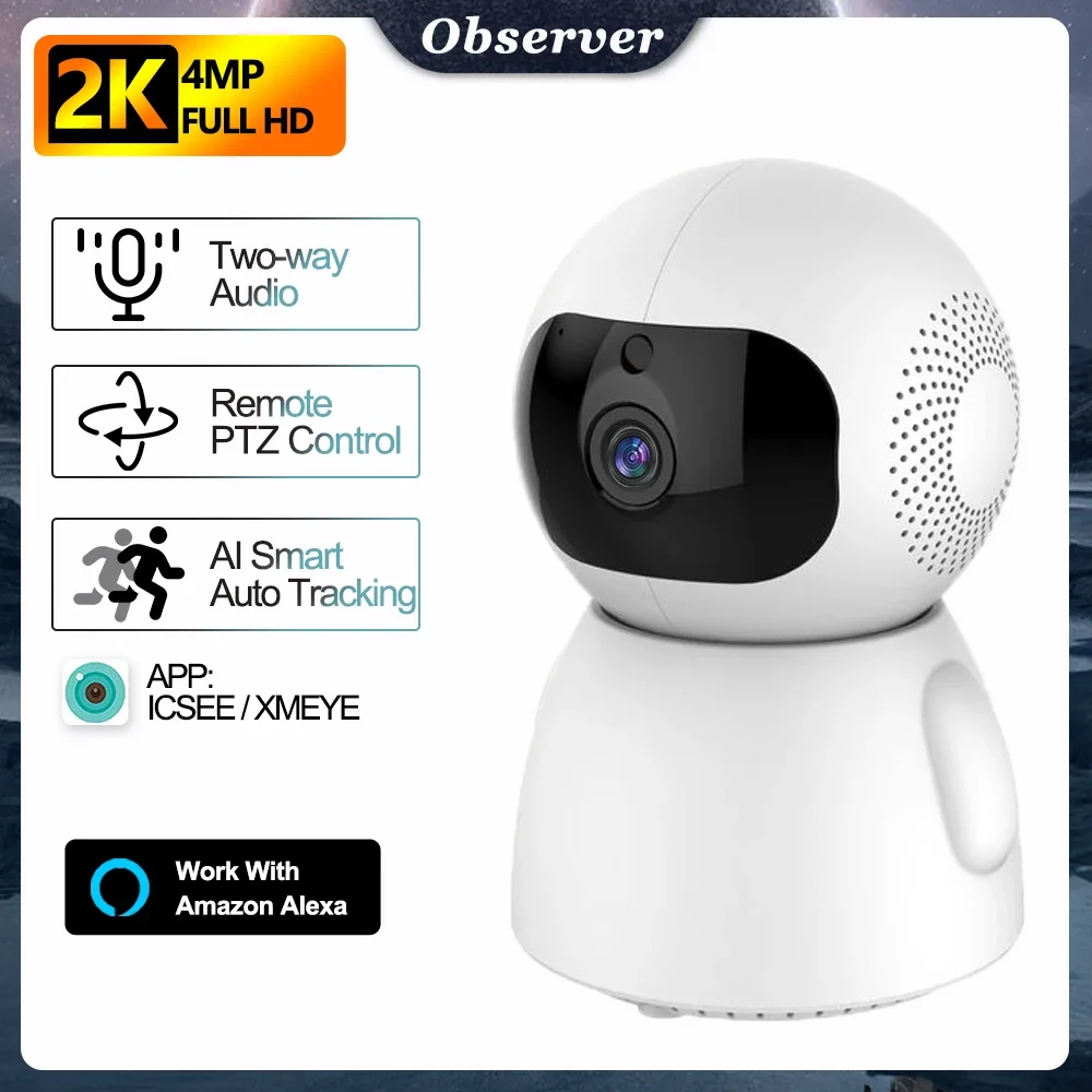 2K 4MP IP Camera, Smart Home, Binnen 2MP WiFi Draadloze Surveillance, Audio Camera, CCTV, Automatisch Volgen, Beveiliging Baby Monitor, Alexa