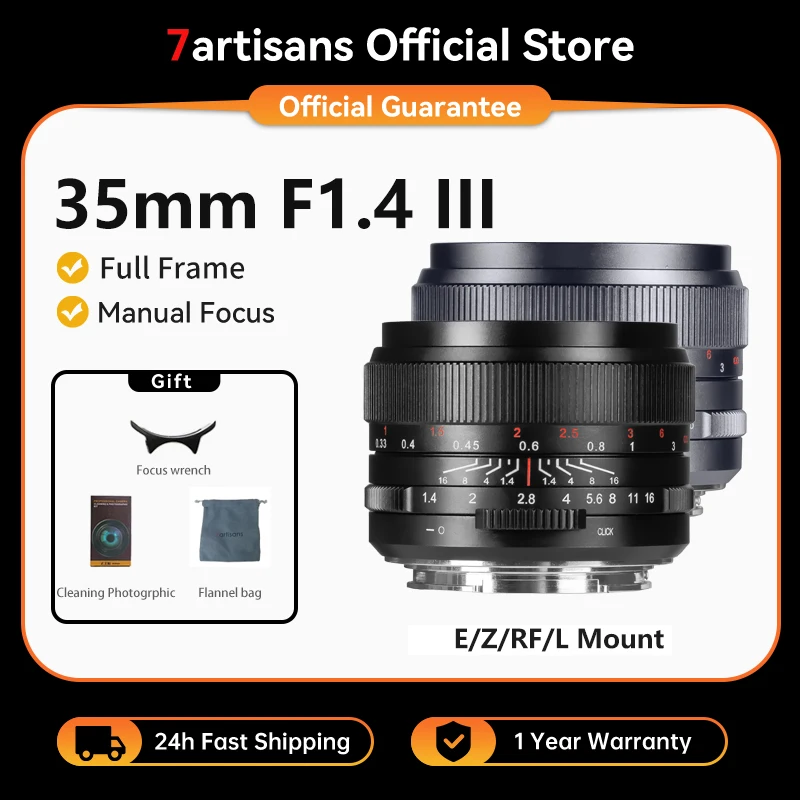 Objetivo fijo de enfoque manual de fotograma completo 7artisans 35 mm F1.4 III para Nikon Z Z50 ZFC Leica SL, SL2, T, TL CL/Panasonic LUMIX S1, S1R, S1H/ Sigma FP Sony E alpha 7 A7S A7R Alpha 7 II Canon RF EOS-R EOS R3