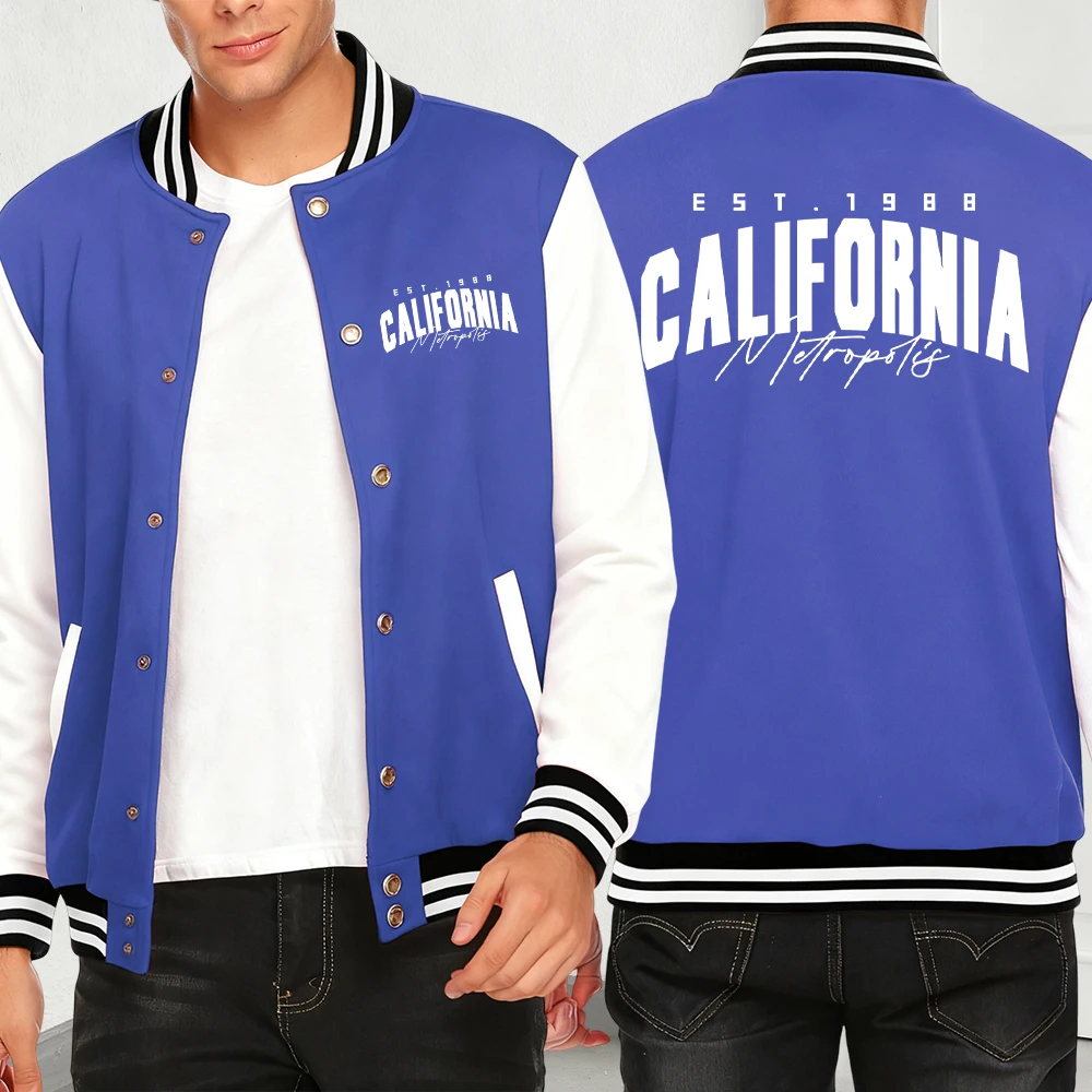

California Metropolis Est.1988 Print Jackets Men Japanese Streetwear Fashion Loose Baseball Jersey Pocket American Unisex Jacket