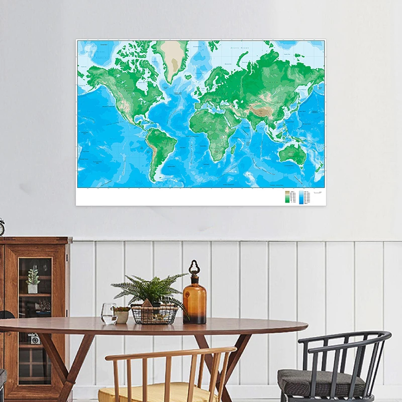 150x100cm World Elevation Map Foldable Non-woven for Geological Research School Education World Map Poster Supplies