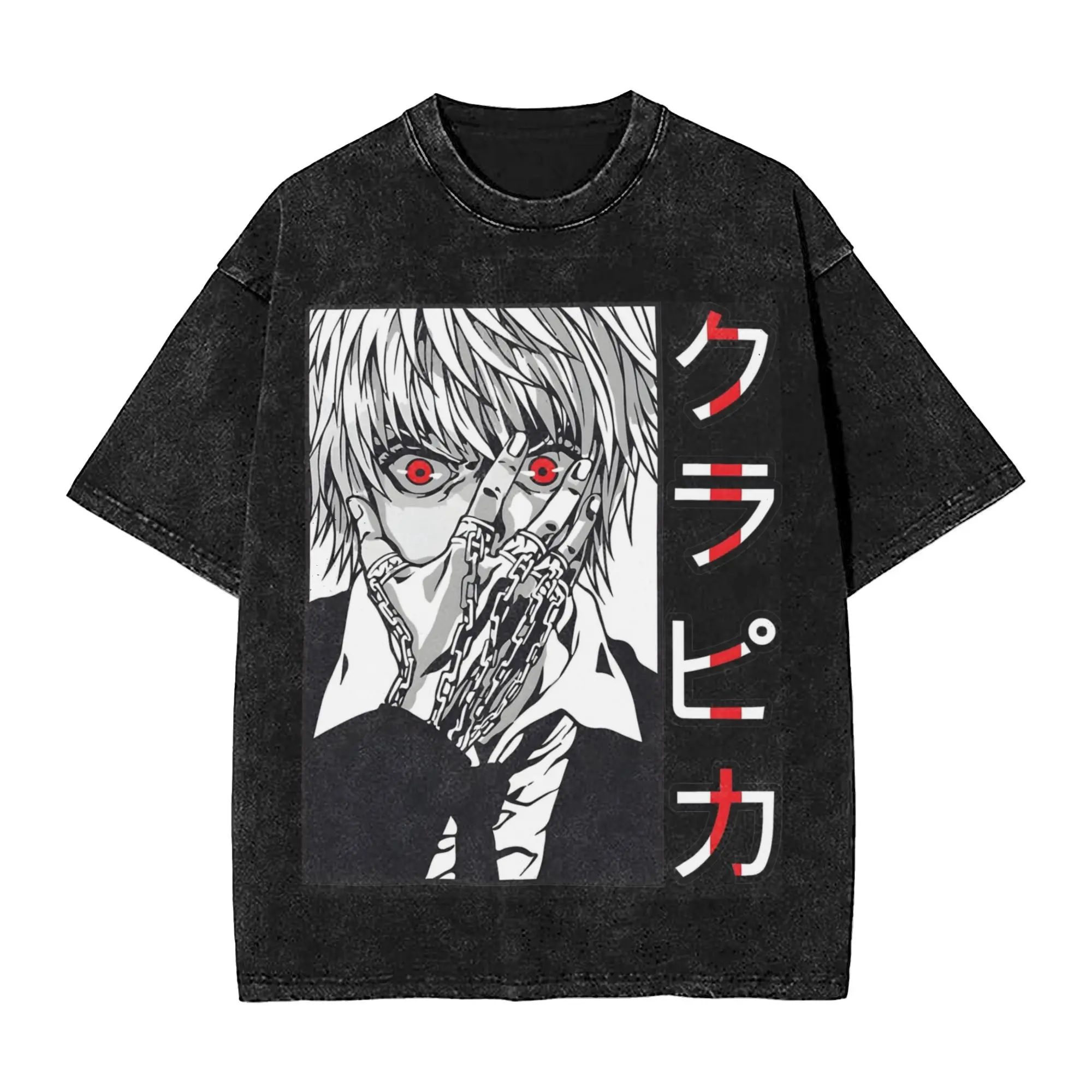 Kurapika HXH Anime T Shirt Hip Hop Washed Cotton Street T-Shirts  Retro for Men Women Tops Streetwear Summer Tees