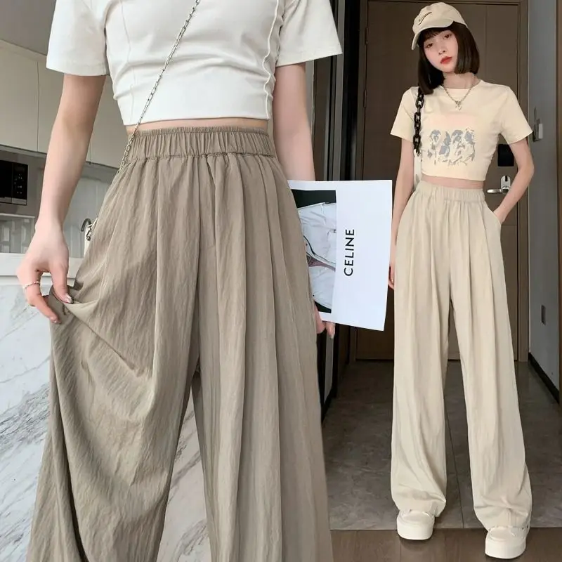 

2025 New Ice Silk Yamamoto Pants Women's Summer Thin High Waist Slimming Drapey Cool Casual Wide Leg Pants Commute Korean Sle