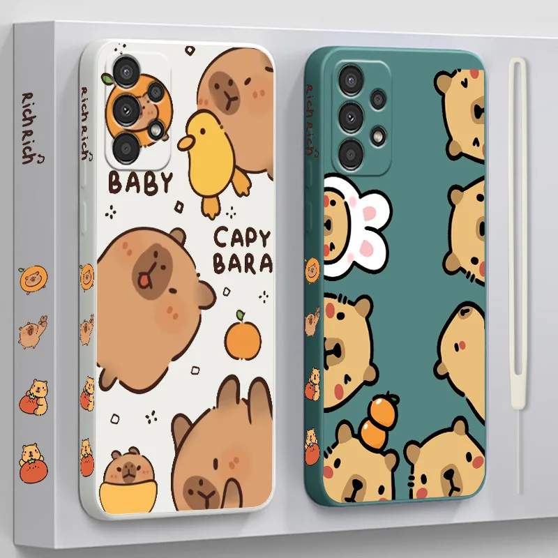 Cute Capybara KAPIBARA Phone Case For Samsung A 02 03 13 14 22 23 24 32 33 34 52 53 54 72 73 Lite Liquid Left Rope Cover Funda