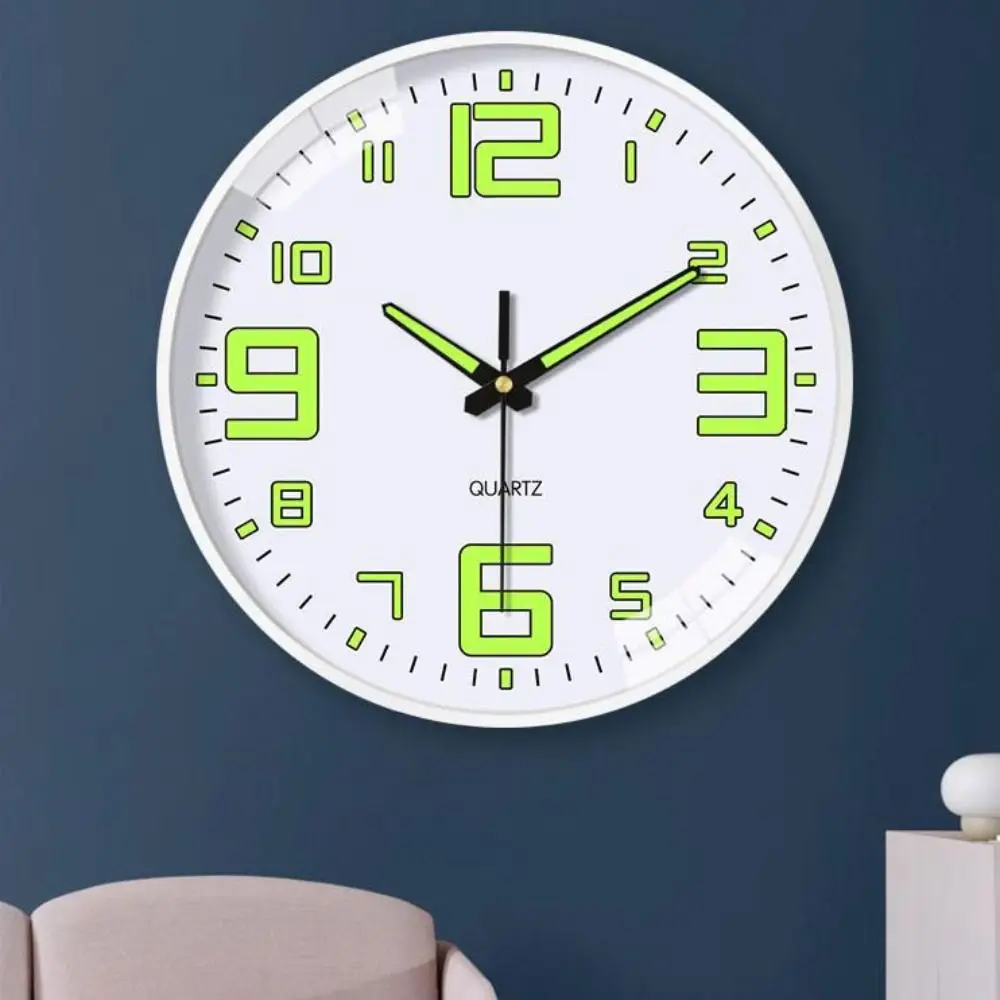 Light Glow In The Dark Silent Quartz Wall Clock Plastic Round Luminous Wall Clock Fashion Time Accuracy Digital Clock Cafe