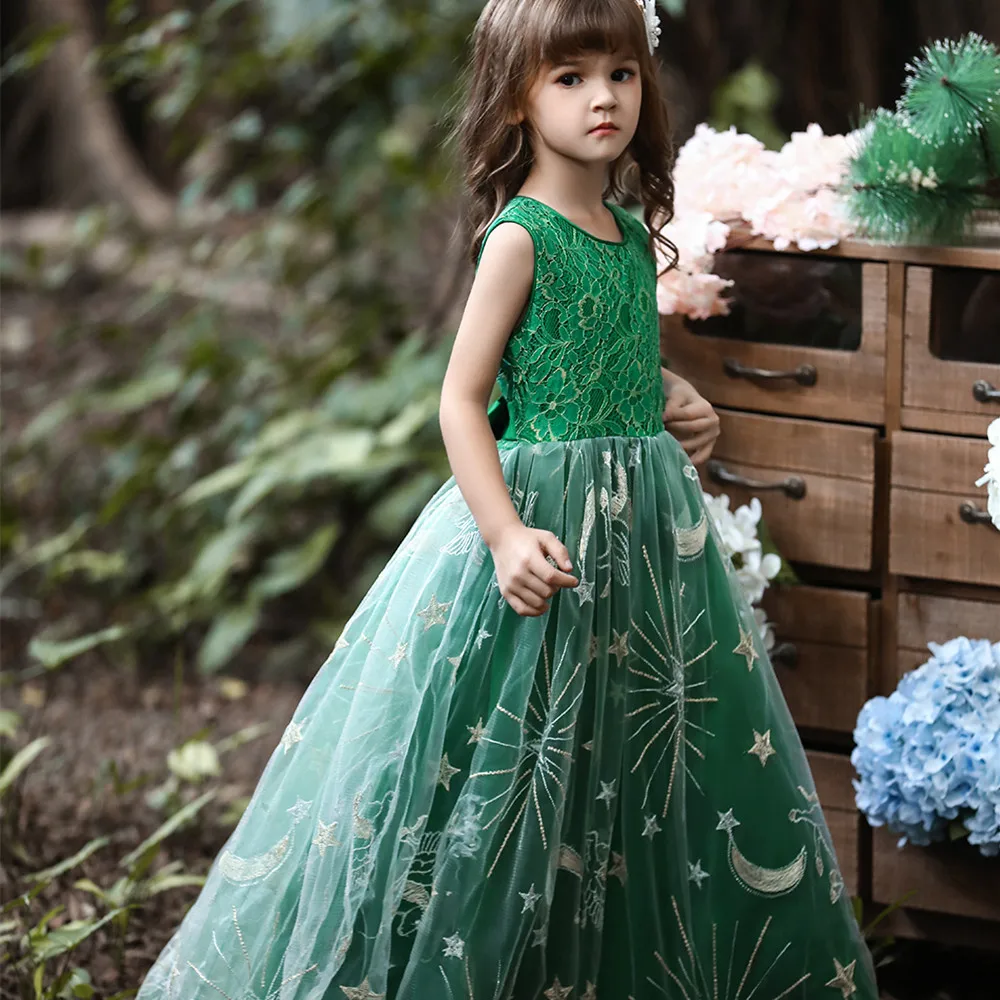 2024 Girls Luxury Elegant Party Women Princess Dresses Frocks Birthday Green Eid Graduation 6 8 To 12 14 Years Children Clothes