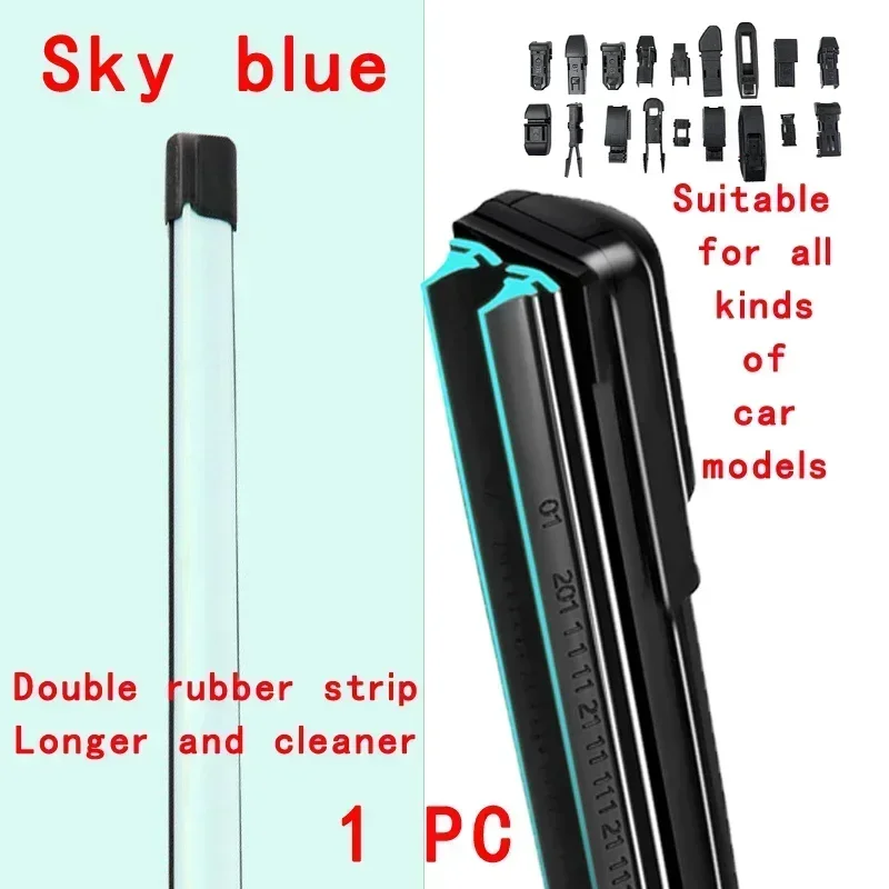 

Sky blue Car Windshield Wiper blades Universal Soft Double layer Rubber Frameless Bracketless 14" 16" 19" 20" 21" 22" 24"26"