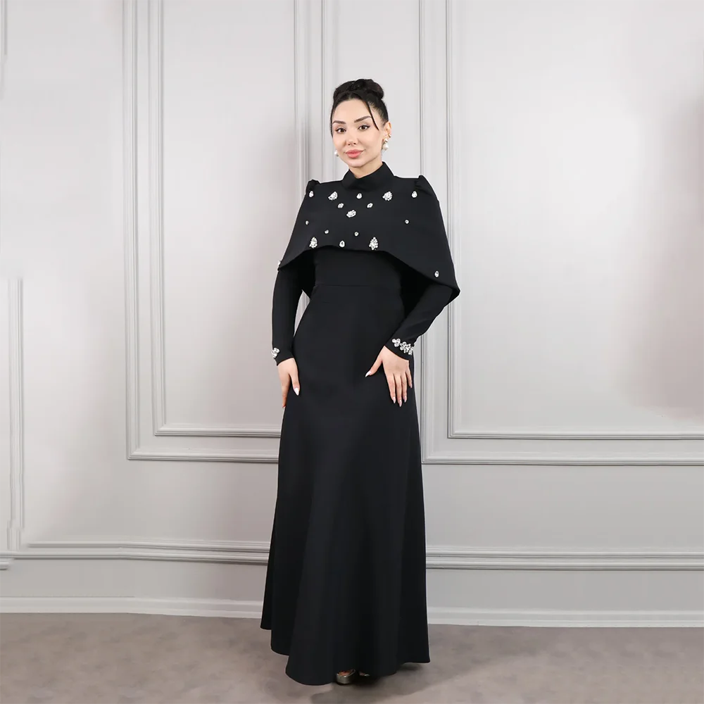 

Customized High Collar Long Evening Dresses Elegant Formal Occasion Prom Gowns Long Sleeves 2025 Ankle Length Prom Dresses