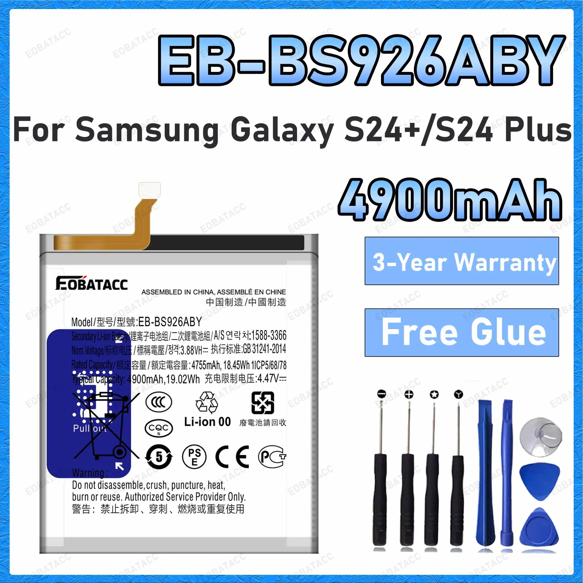 EB-BS926ABY 4900mAh Battery For Samsung Galaxy S24+/S24 Plus Batteries New High Quanlity+Free Tools