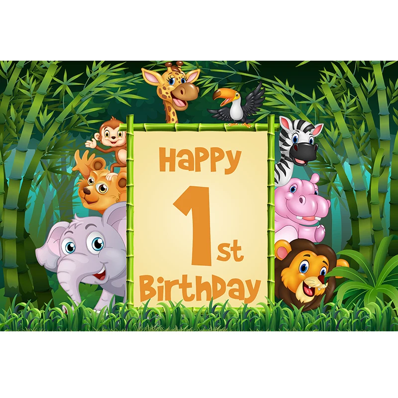 الكرتون الحيوان البرية سفاري الغابة موضوع حفلة عيد ميلاد راية خلفية ديكور استحمام الطفل طفل ملصق خلفية استوديو الصور الدعامة
