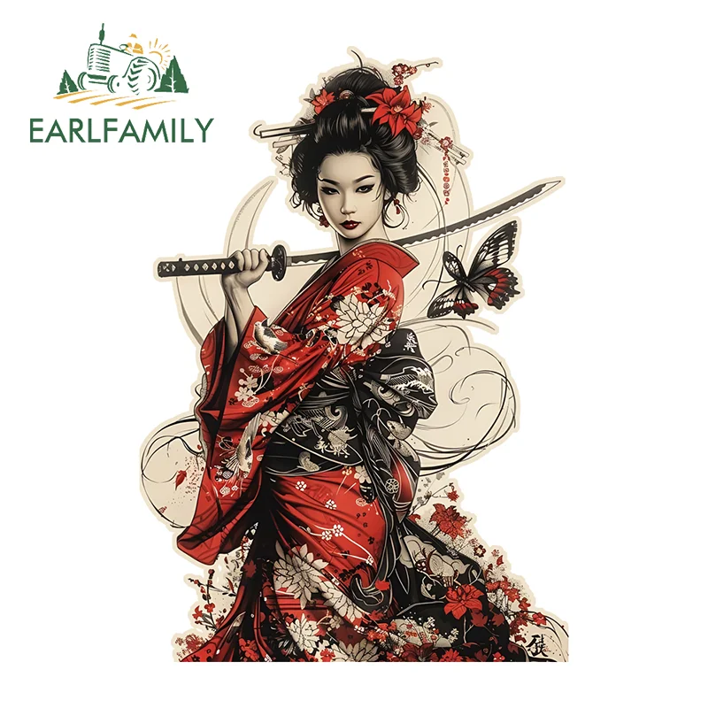 

Наклейки EARLFAMILY «Женщина-воительница-самурай»: художественный дизайн для самостоятельной отделки, наклейки на крышку топливного бака, багажник, мотоцикл, автомобильный бампер, декор для окон