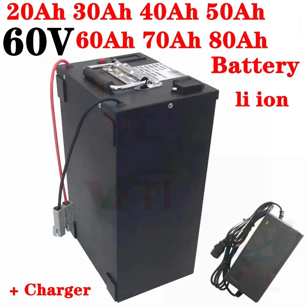 62.9V 60V 60 80Ah lithium ion battery BMS 17S 62.9V 63V li ion battery for 3000w scooter bike Tricycle Motorcycle +10A charger