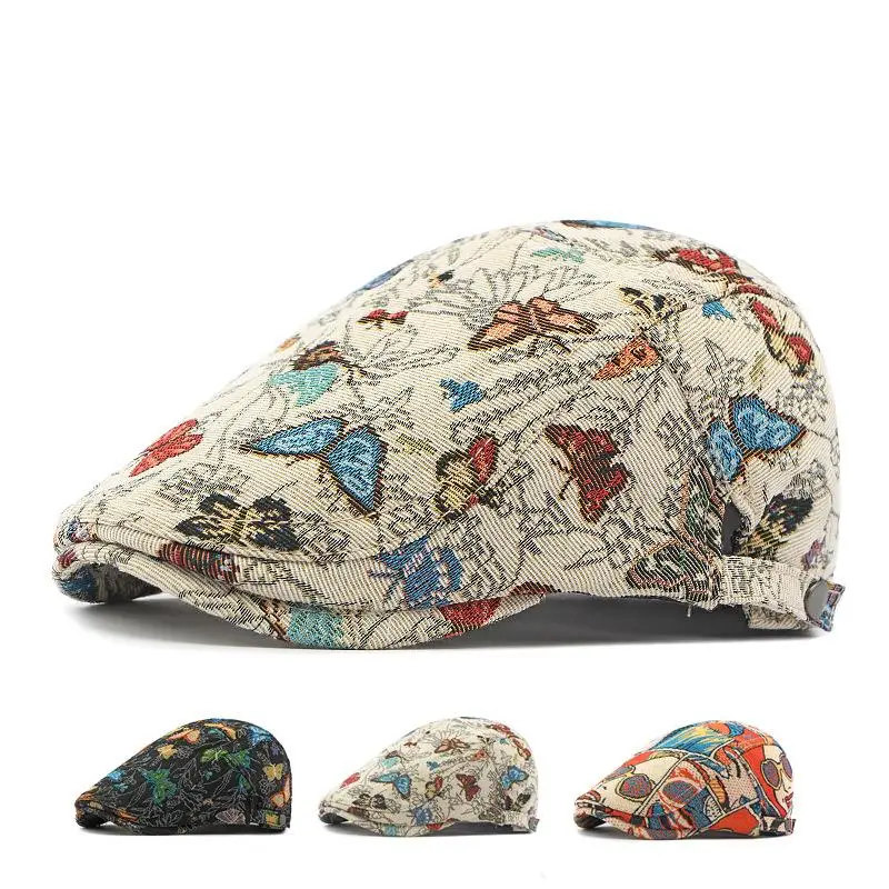 Women\'s Cotton Beret Hat with Embroidered Graffiti Design 55-60cm All Season Fashion Beret Cap