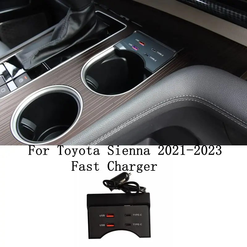 

Car Type-C USB Hub Fast Quick Chargin Docking Station Powered Splitter Adapter For Toyota Sienna 2021-2023 Interior Accessories