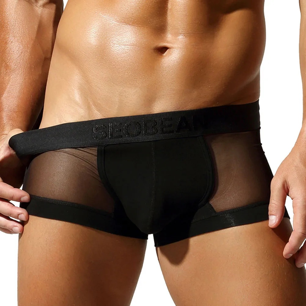 

Sexy Mens Mesh Translucent Underwear Ultra-Thin Boxer Shorts Breathable Lingerie Mid Waist Panties Man Erotic Trunks Knickers