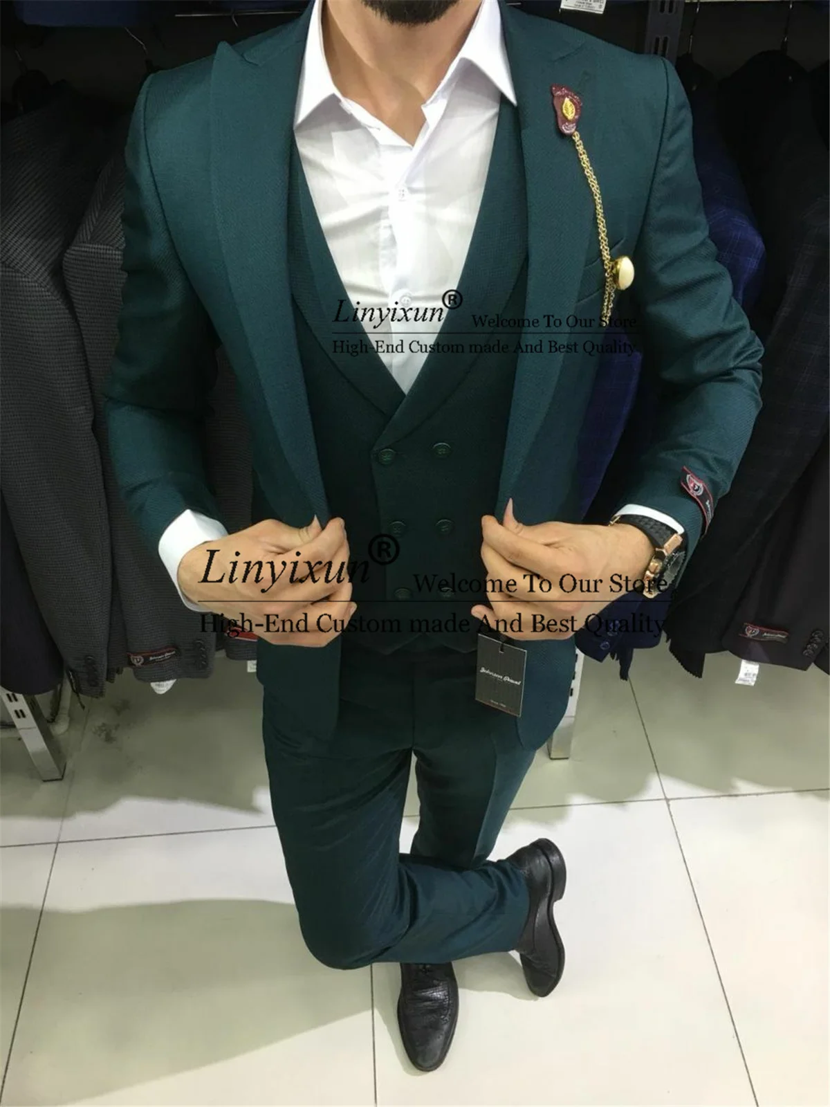 

Fashion Slim Fit Mens Wedding Suits 3 Pieces Peaked Lapel Groom Tuxedos Business Male Blazer Sets Groomsmen Prom Costume Homme