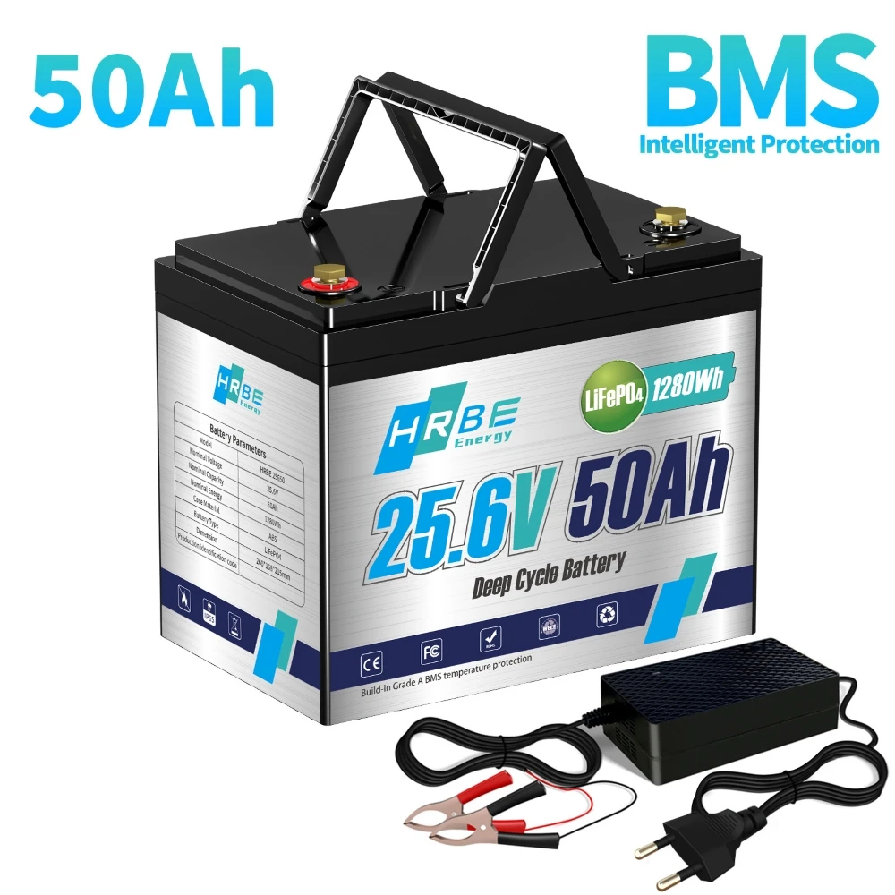 24V 100Ah 50Ah LiFePO4 battery Recharge Lithium iron phospha For RV Campers Golf Cart Off-Road Off-grid Solar Wind Batteries