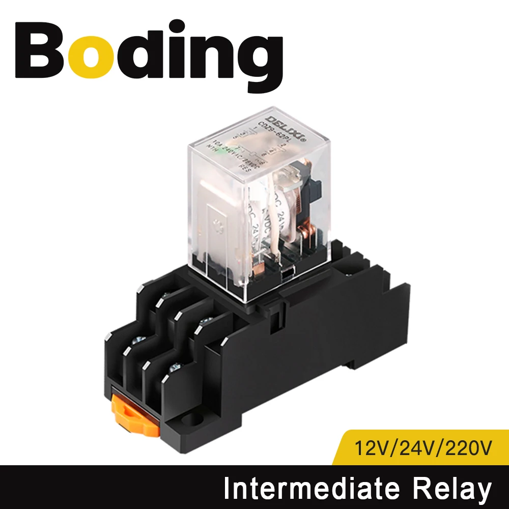 BODING Mini Electromagnetic Relay 10A 8Pin Coil DPDT DC12V DC24V AC110V AC220V With Base for CNC Router